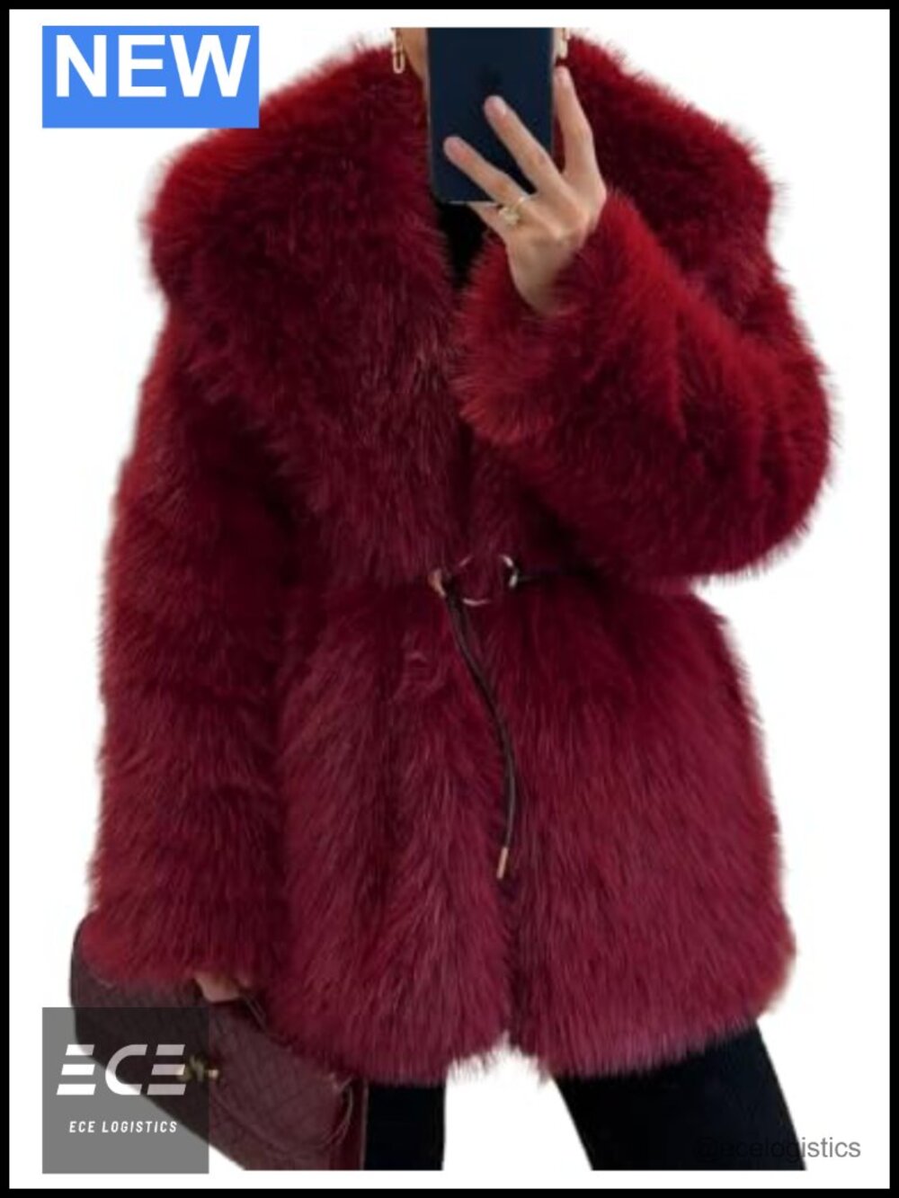 Faux Fur Coat Belted Mid-Long Fluffy Fur Jacket